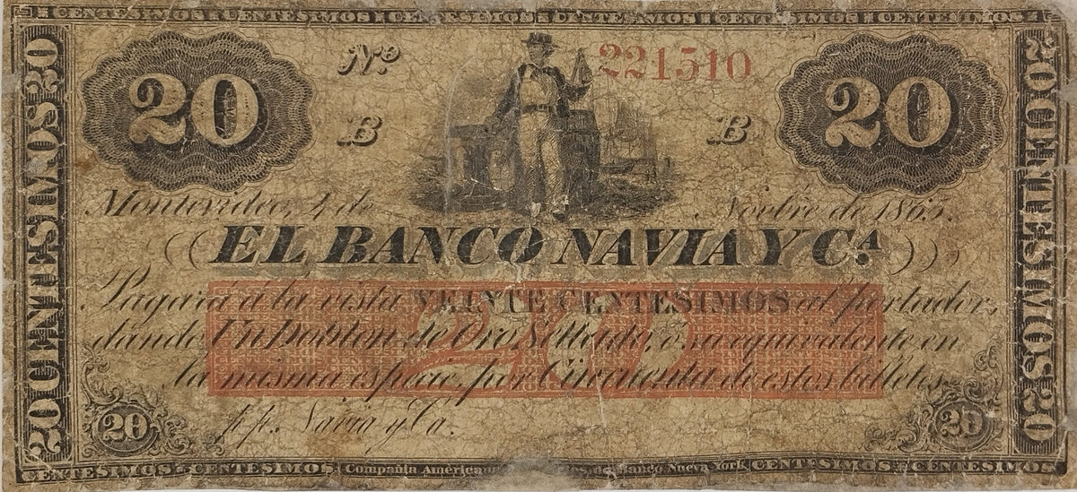 Uruguay - 1865 - 20 Centésimos - Banco Navia