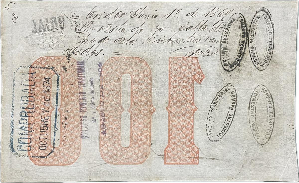 Uruguay - 1871 - 100 Pesos, Sociedad Fomento Territorial