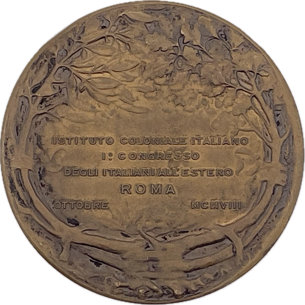 Italia - 1908 - Medalla Instituto colonial, 1er Congreso del Italiano en el Exterior