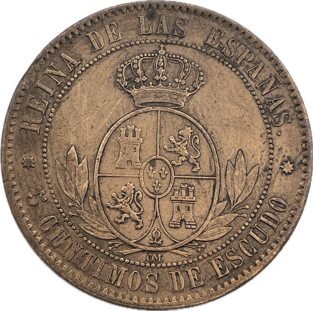 España - 1868 - estrella de 8 puntas - 5 Centimos de Escudo