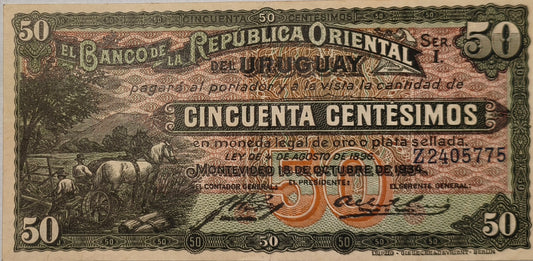 Uruguay - 1934 - 50 Centésimos - 8.II.3 - Banco de La Republica Oriental del Uruguay