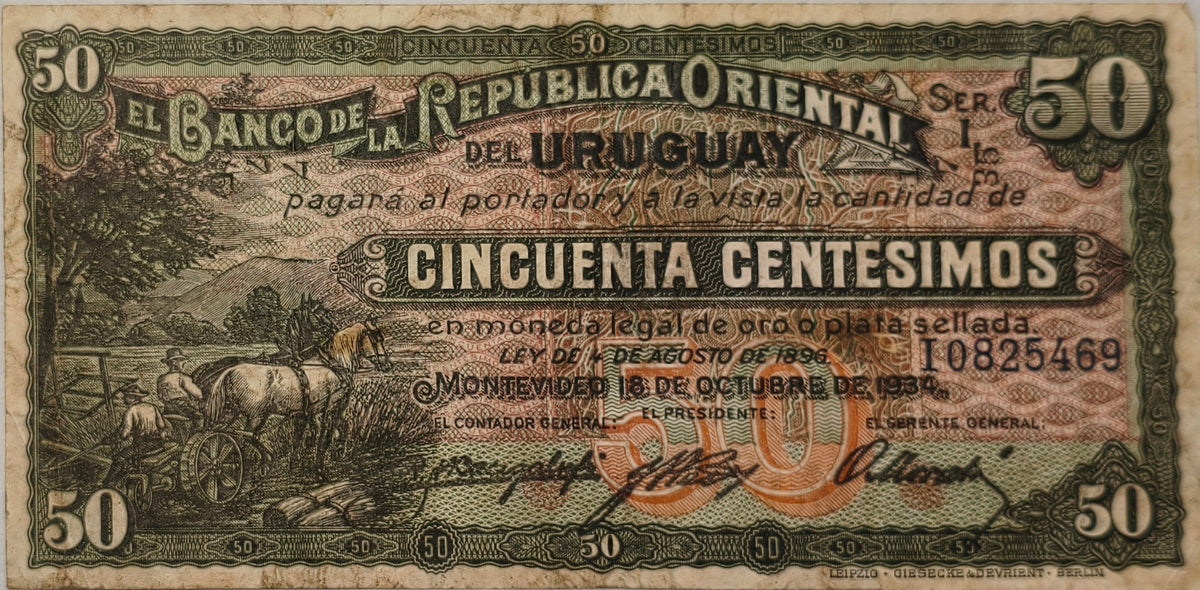 Uruguay - 1934 - 50 Centésimos - 8.II.1 - Banco de La Republica Oriental del Uruguay