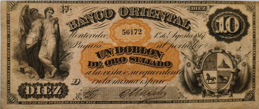 Uruguay - 1867 - 10 Pesos - Serie D - Banco Oriental