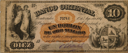 Uruguay - 1867 - 10 Pesos - Serie A - Banco Oriental