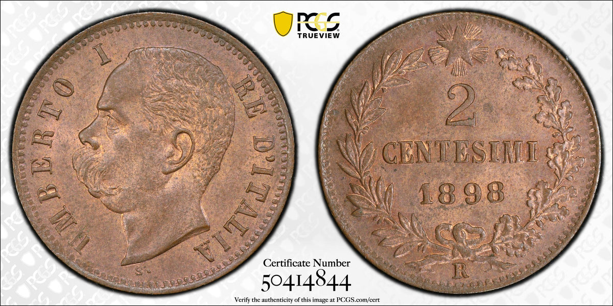 Italia - 1898 - 2 Centésimos - Certificada