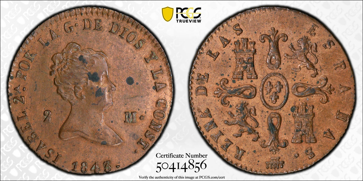 España - 1843 - 2 Maravedis  - Certificada