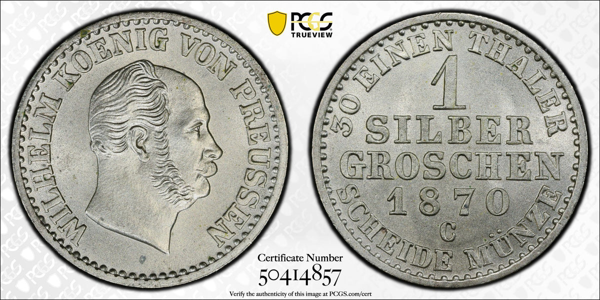 Alemania - 1870 - Prusia - 1 Grosch de Plata  - Certificada