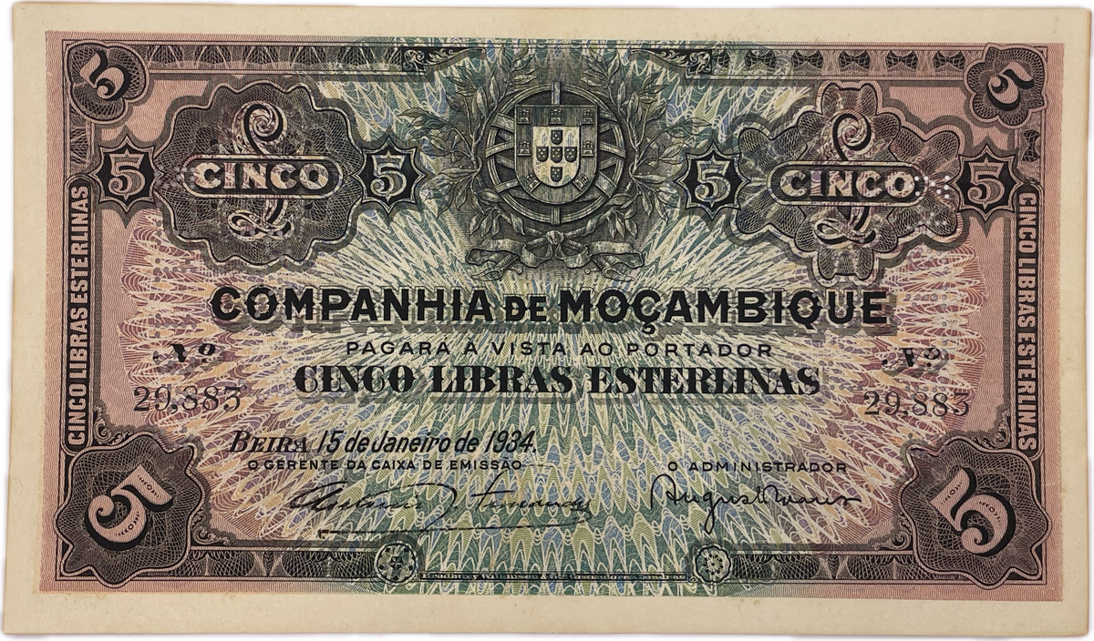 Mozambique - 1934 - 5 Libras - Sin Circular
