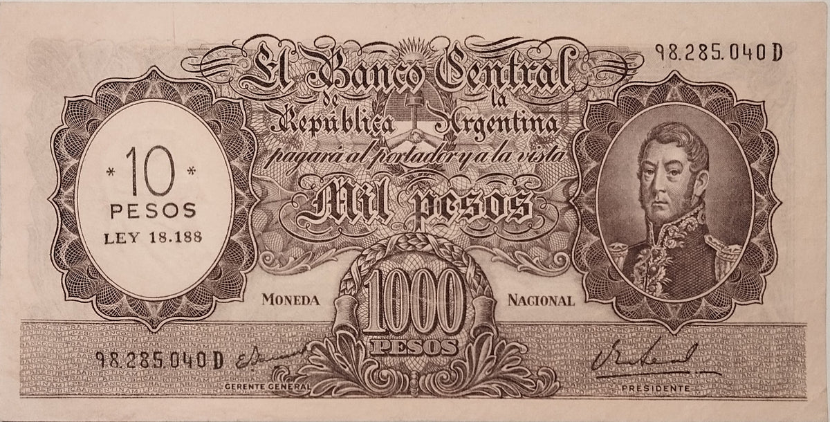 Argentina - 1969 - 10 Pesos marcado sobre 1000 Pesos