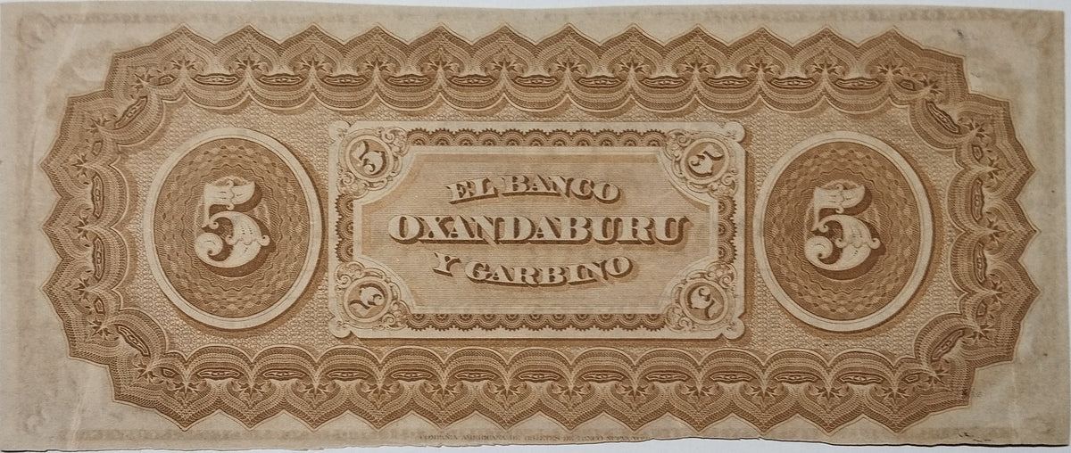 Argentina - 1869 - 5 Pesos Bolivianos - Banco Oxandaburu y Garbino