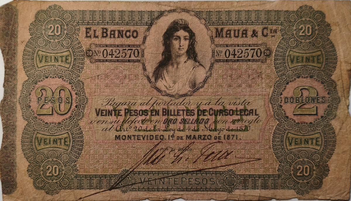 Uruguay - 1871 - 20 Pesos, El Banco Maua & Cia