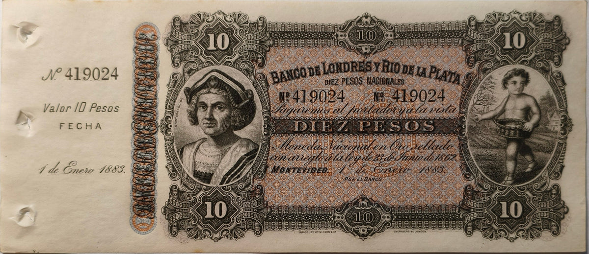 Uruguay - 1883 - 10 Pesos, Banco de Londres y Rio de la Plata