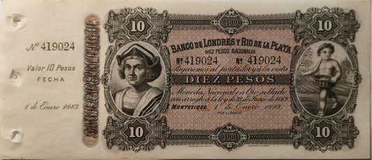 Uruguay - 1883 - 10 Pesos, Banco de Londres y Rio de la Plata