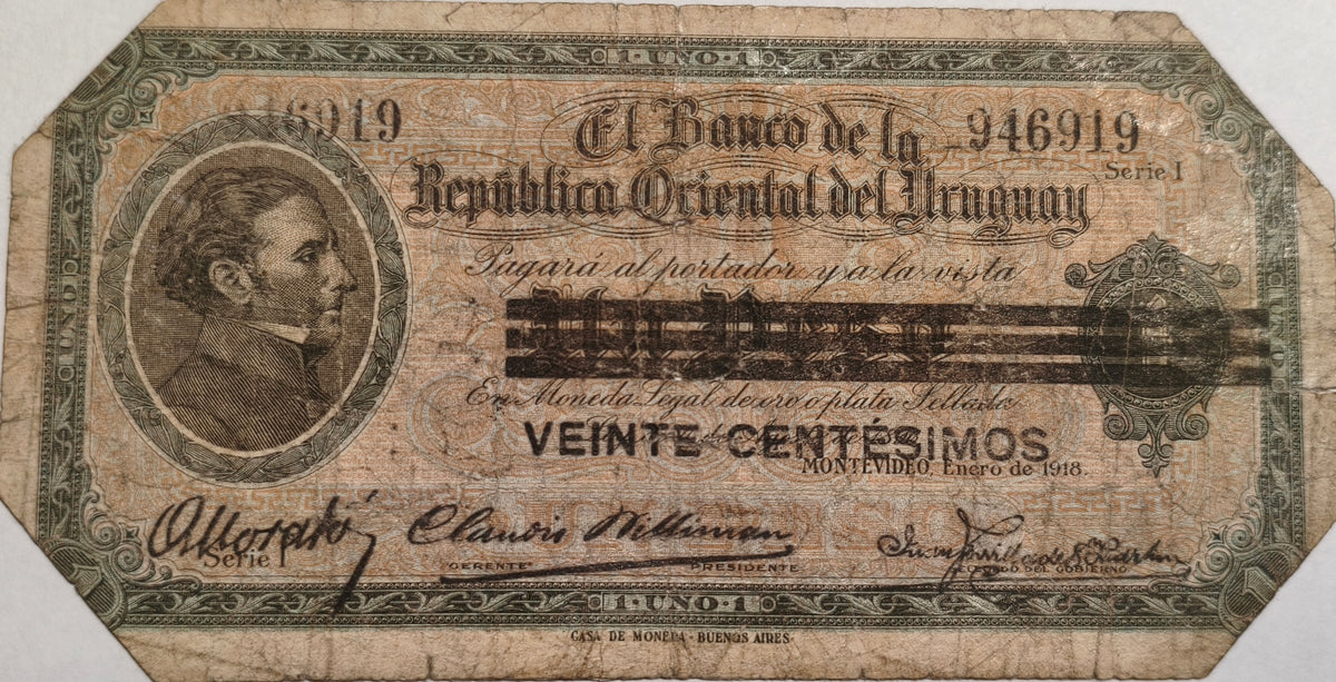 Uruguay - 1918 - 20 centésimos - Provisional - 5.1.3