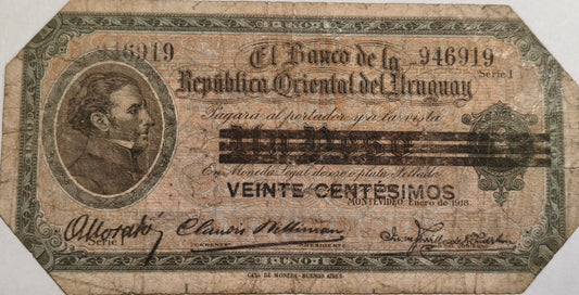 Uruguay - 1918 - 20 centésimos - Provisional - 5.1.3