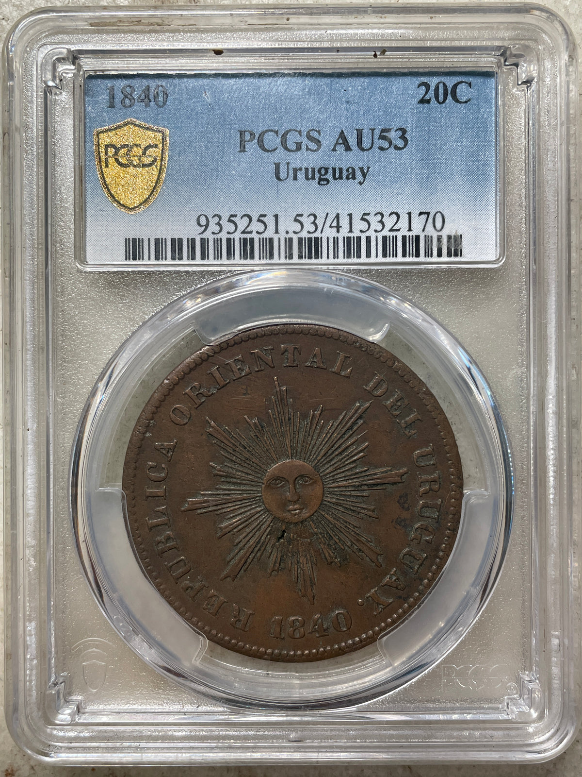 Uruguay - 1840 - 20 Centésimos 2.2.2 - Certificada PCGS AU53