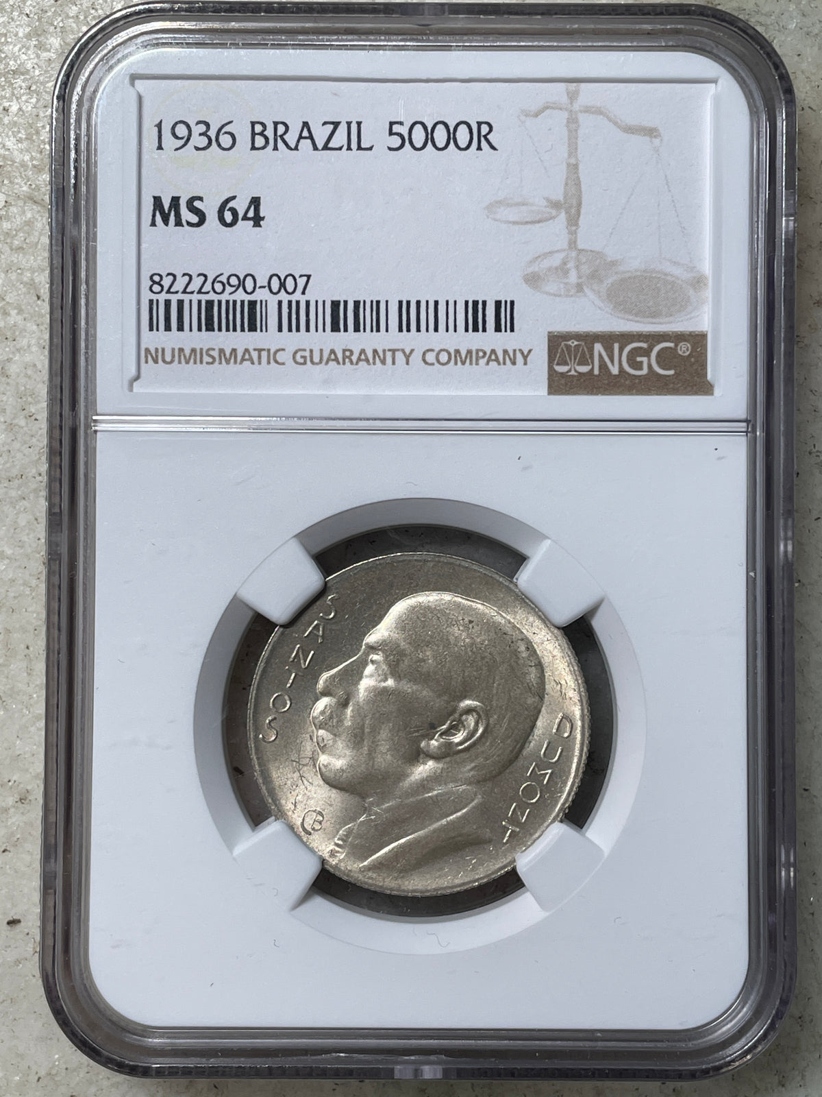 Brasil - 1936 - 5000 Reis - Certificada NGC MS64