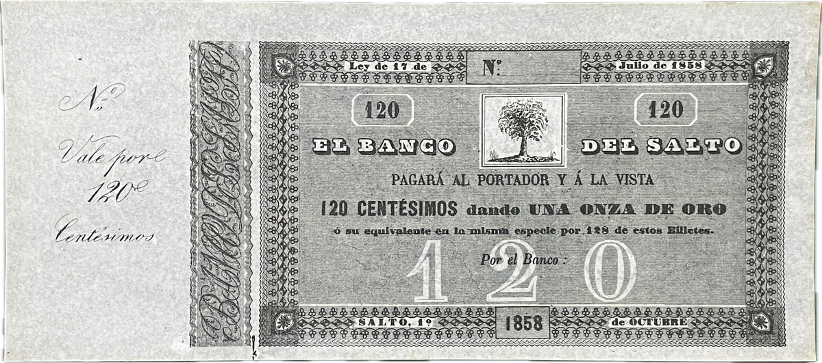 Uruguay - 1858 - 120 Centésimos, Banco de Salto