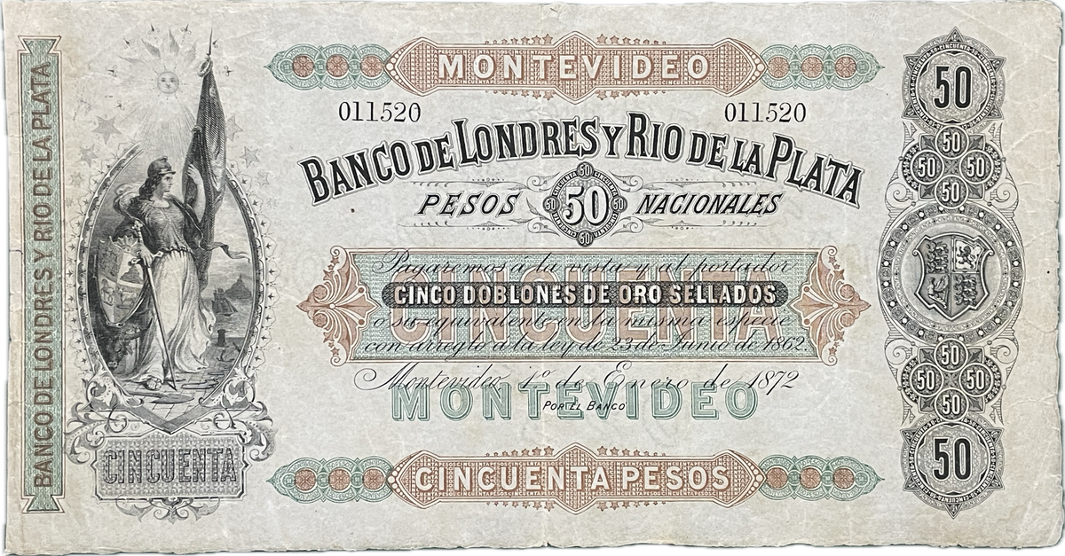Uruguay - 1872 - 50 Pesos - Banco de Londres