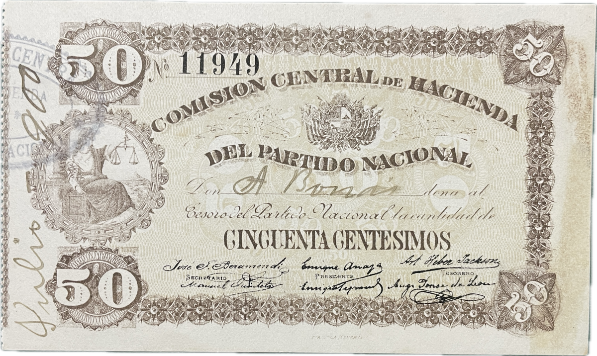 Uruguay - 1907 - 50 Centésimos - Comisión Central de Hacienda del Partido Nacional