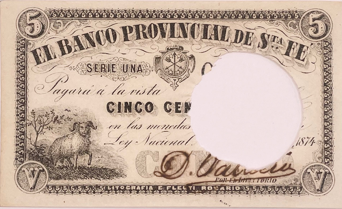 Argentina - 1874 - 5 Centésimos - Banco Provincial de Santa Fé
