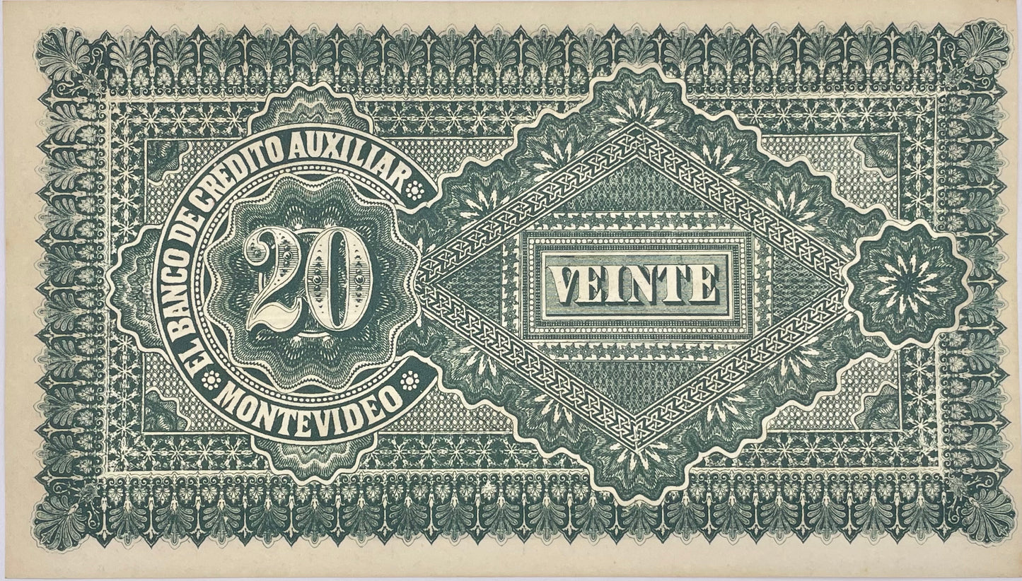 Uruguay - 1887 - 20 Pesos  - Banco de Crédito Auxiliar